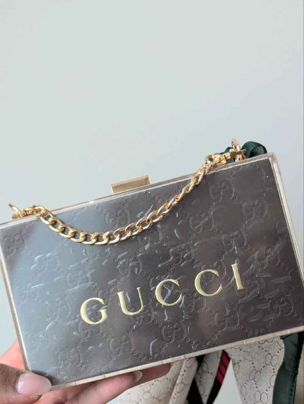 Gucci Black Acrylic Box Clutch with ♥️ Handle